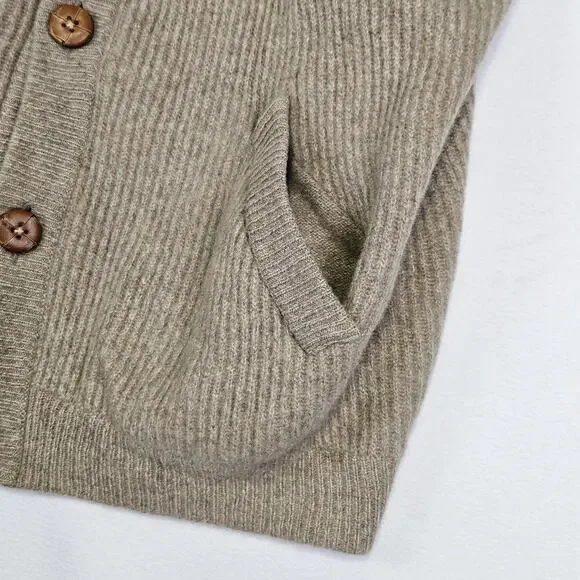 VTG Italian Wool Cardigan Sweater Mens XL ITL 54 Quiet Luxury Brown Leather Knit